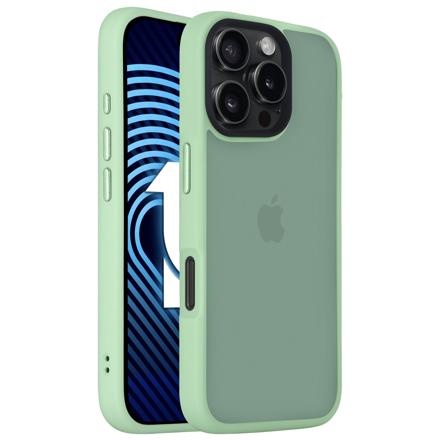 Ein grünes iPhone mit dem matten, stoßdämpfenden Arktis iPhone Air Solid Case wird gezeigt, das sowohl den vorderen Bildschirm als auch die hinteren Kameras zeigt.