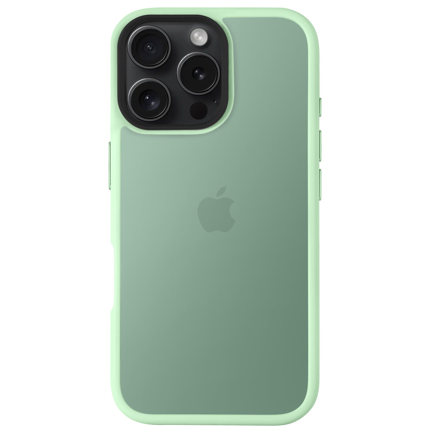 Mintgrünes iPhone 17 mit passendem Arktis arktis iPhone Air Solid Case, mit Apple-Logo, drei rückseitigen Kameras und stoßabsorbierendem Design für zusätzlichen Schutz.