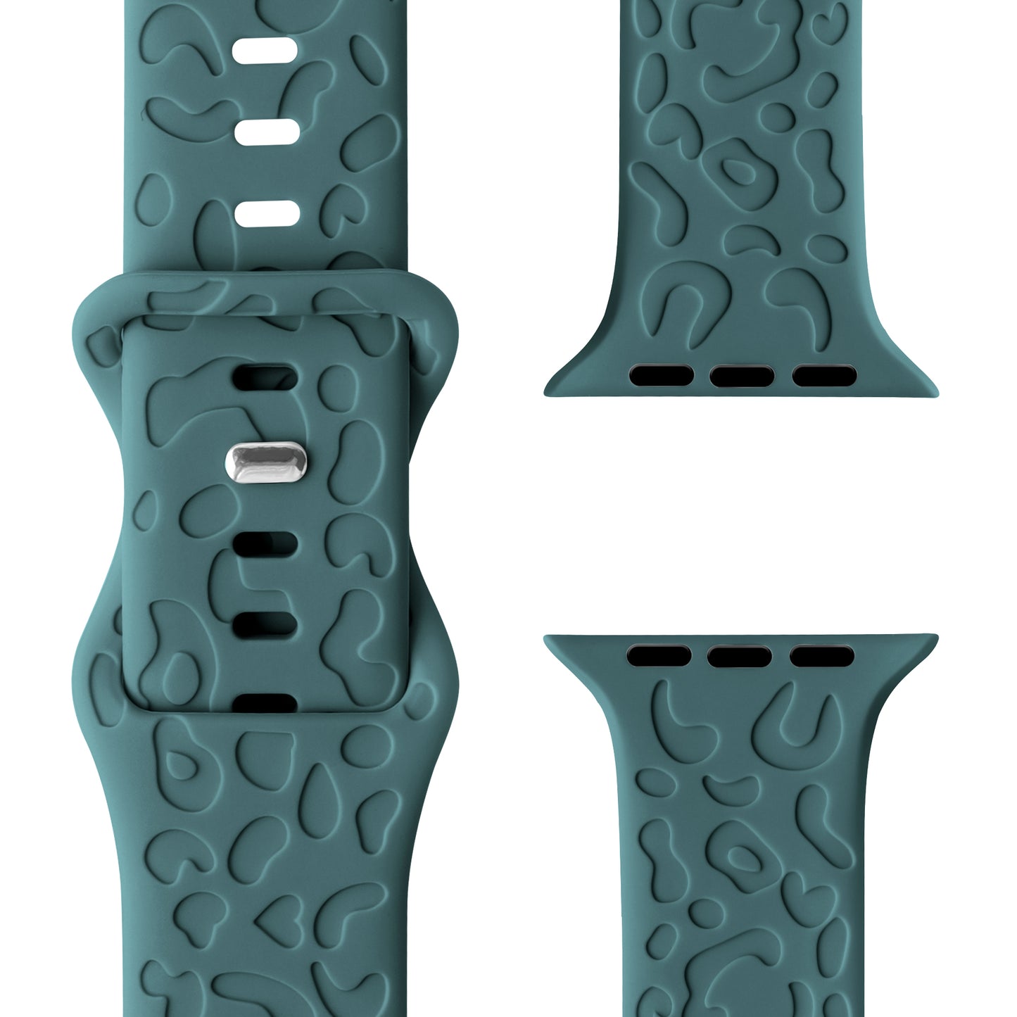 Das arktisband Apple Watch Armband „Leopard“ von arktisband ist ein modernes, verstellbares Silikonarmband mit abstraktem Muster. Es ist Apple Watch kompatibel und besitzt Anschlussenden sowie eine Schließe in Teal.