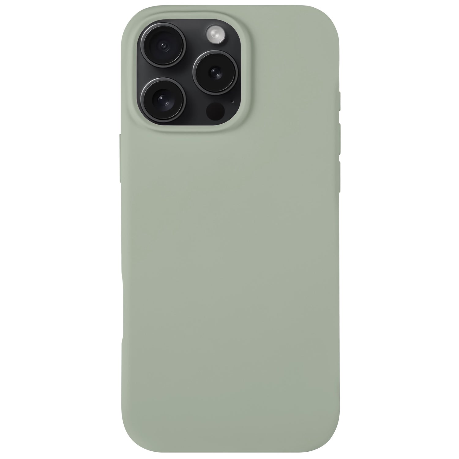 Hellgrüne Arktis iPhone 16 Pro Max Silikon Hülle, schlankes Design, Rückansicht mit drei Kameraobjektiven, kabelloses Laden kompatibel.