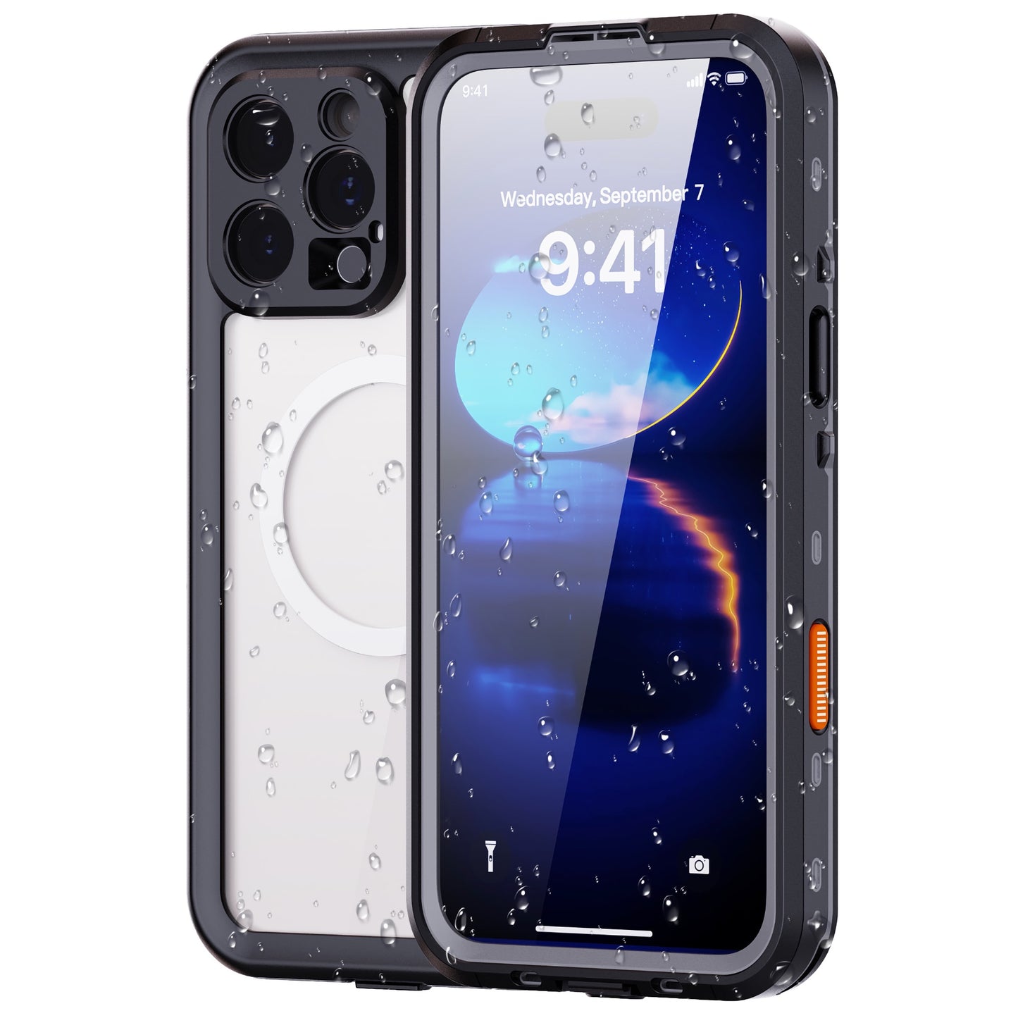 Das wasserdichte Actioncase für das iPhone 16 Pro Max von arktis bietet den Schutzstandard IP68 und hält Ihr Telefon auch bei Wassertropfen auf dem Bildschirm und der Rückseite sicher und trocken.