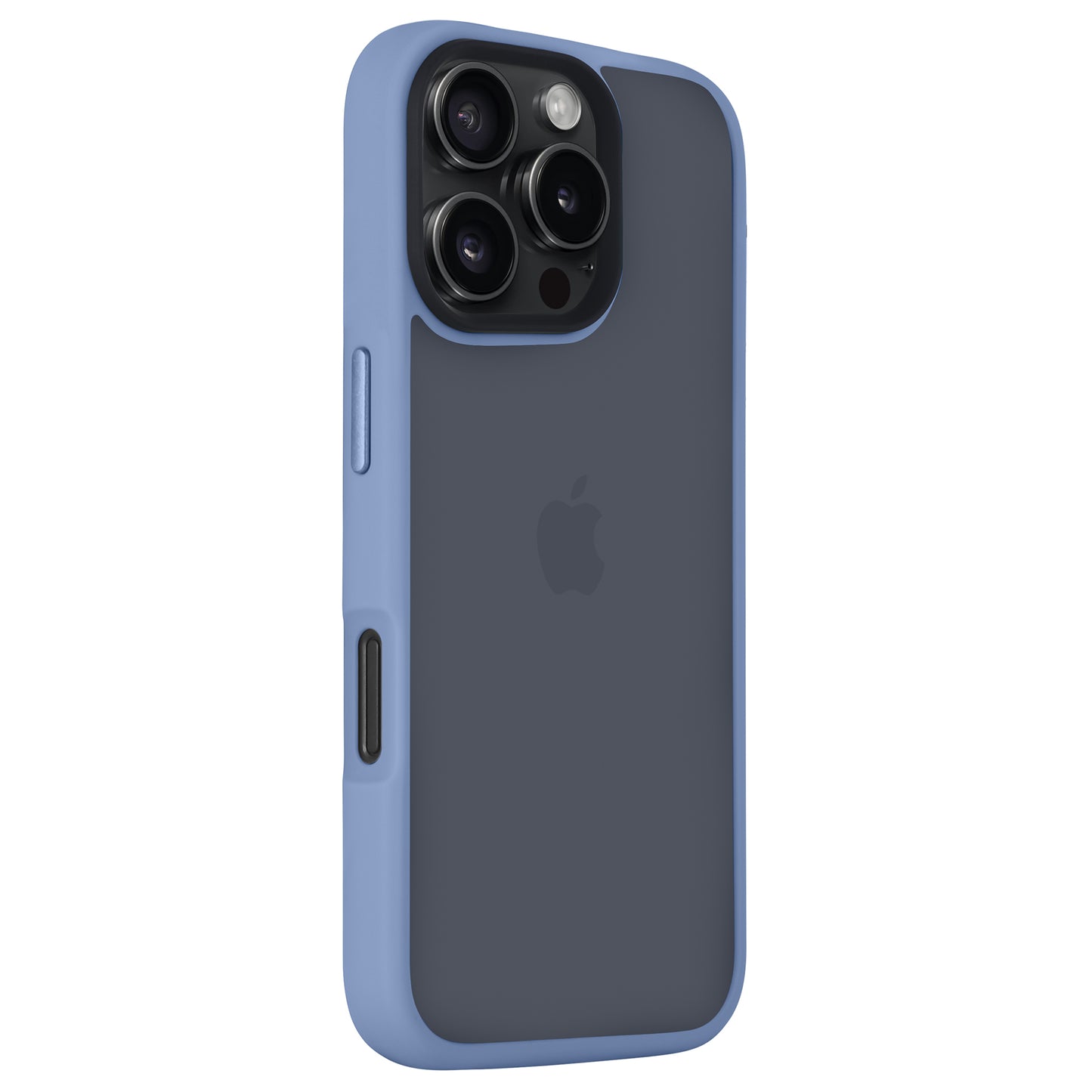 Ein mattblaues Arktis arktis iPhone Air Solid Case wird auf einem iPhone mit Dreifach-Kameras gezeigt. Diese stoßabsorbierende Hülle von Arktis bietet schlanken, modernen Schutz.