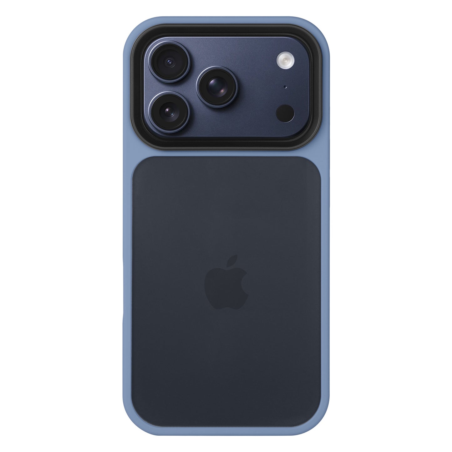 Ein blaues Apple iPhone mit einem Arktis iPhone 17 Pro Solid Case (TPU-Silikon), mit drei Kameralinsen und einem Blitz auf der Rückseite.