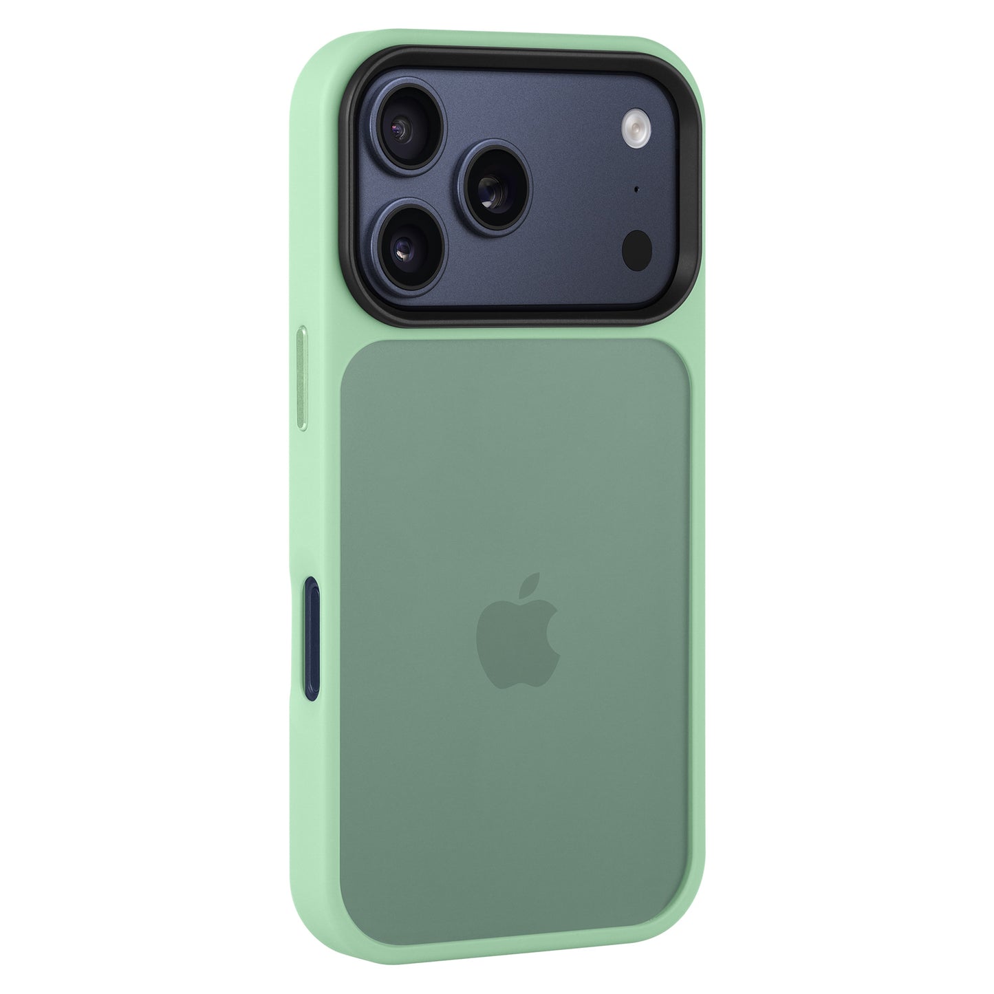 Ein grünes Arktis iPhone 17 Pro Solid Case von Arktis, dargestellt auf der Rückseite eines iPhones mit sichtbaren Kameralinsen.