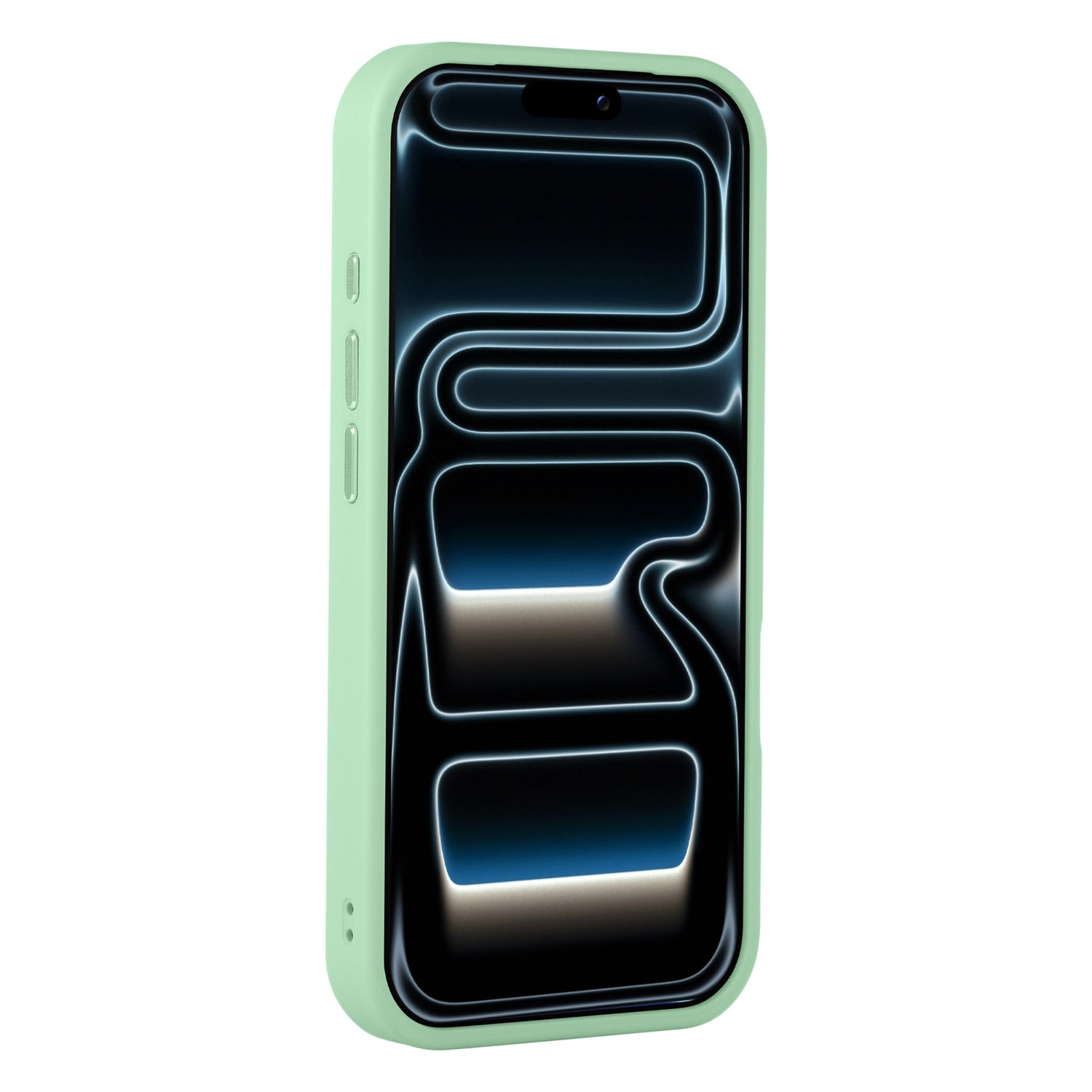 Die Arktis arktis iPhone 17 Pro Solid Case mit MagSafe verfügt über eine mattgrüne Schutzhülle und zeigt ein abstraktes schwarz-blau-weißes Design auf dem Bildschirm. Diese iPhone 17 Pro Hülle von Arktis ist MagSafe kompatibel für einfaches Aufladen.