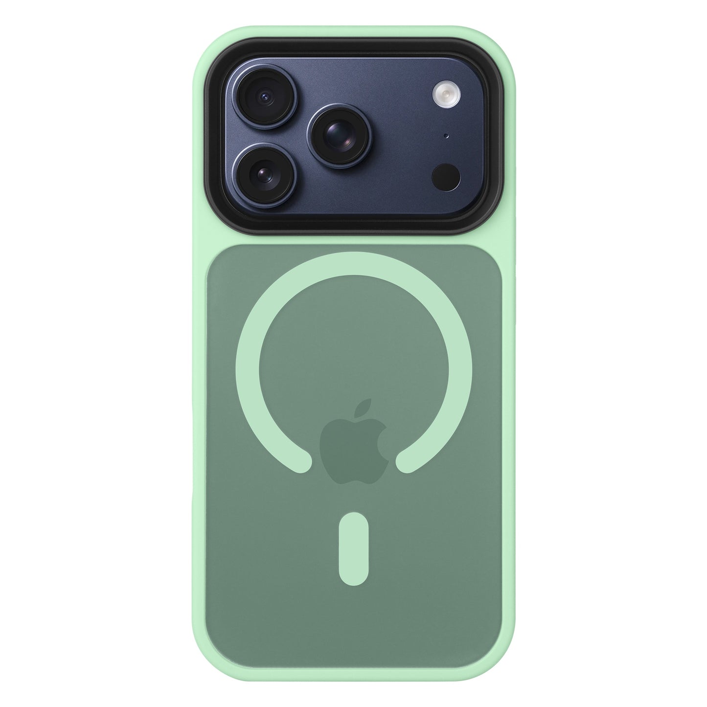 Das Arktis iPhone 17 Pro Solid Case mit MagSafe von Arktis ist ein grünes, mattes Gehäuse, das die Kameralinsen und das Apple-Logo auf der Rückseite zeigt, und ist MagSafe-kompatibel.