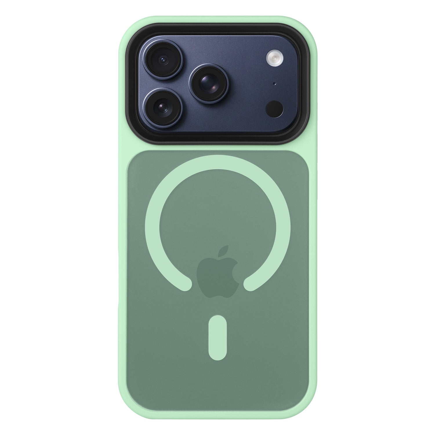 Das Arktis iPhone 17 Pro Solid Case mit MagSafe von Arktis ist ein grünes, mattes Gehäuse, das die Kameralinsen und das Apple-Logo auf der Rückseite zeigt, und ist MagSafe-kompatibel.