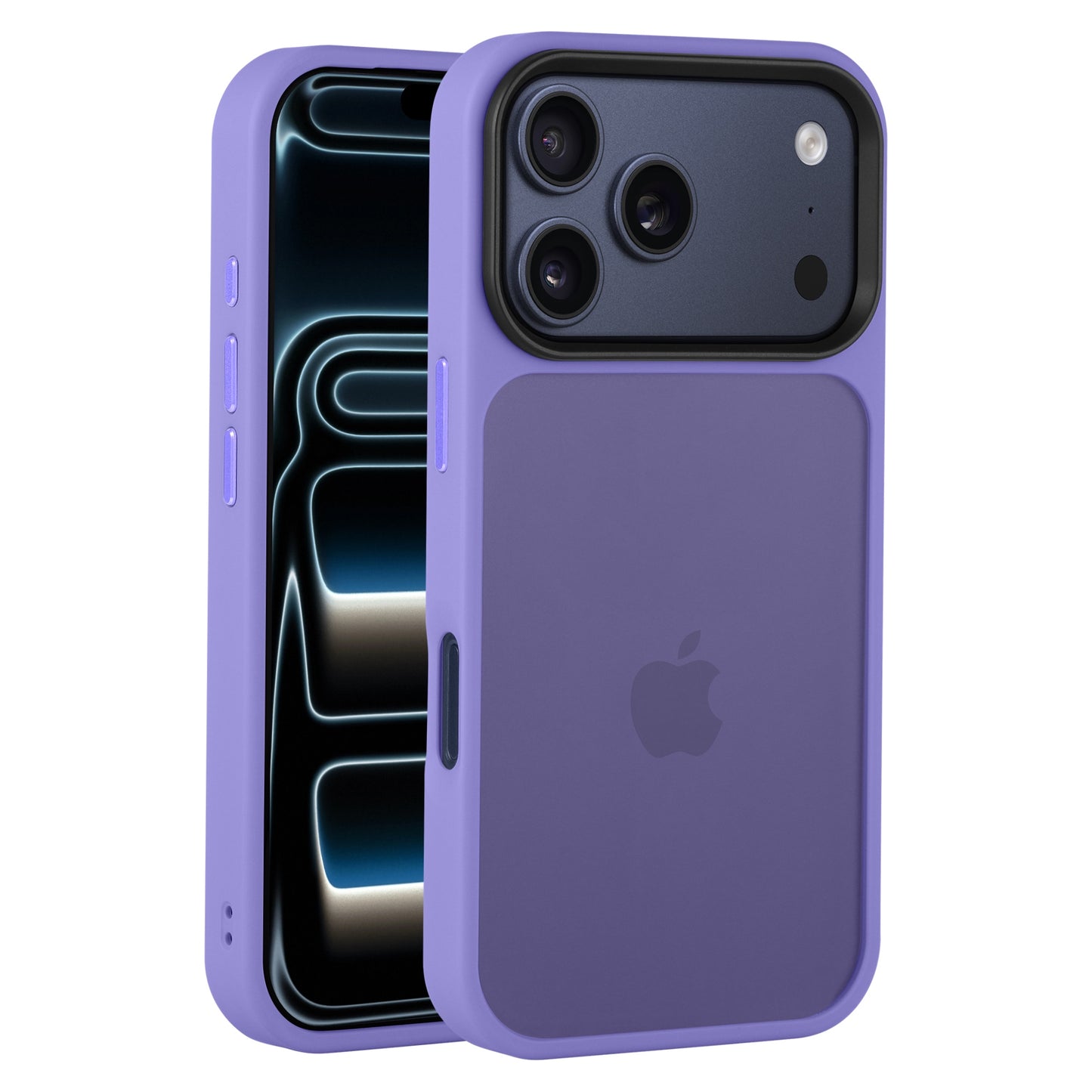 Zwei lila iPhones mit passenden Arktis arktis iPhone 17 Pro Solid Cases-eines zeigt den Bildschirm, das andere die Rückseite und Kameras.
