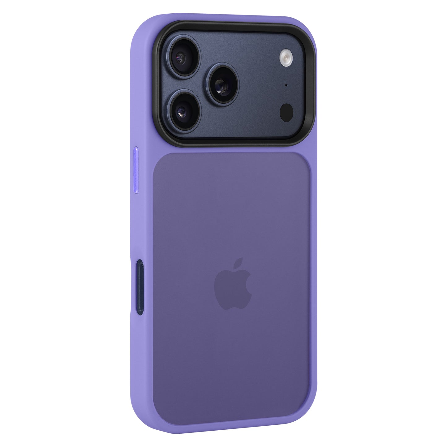 Lila iPhone mit dem Arktis iPhone 17 Pro Solid Case von Arktis, mit mattem Finish und Apple-Logo, von hinten gesehen.