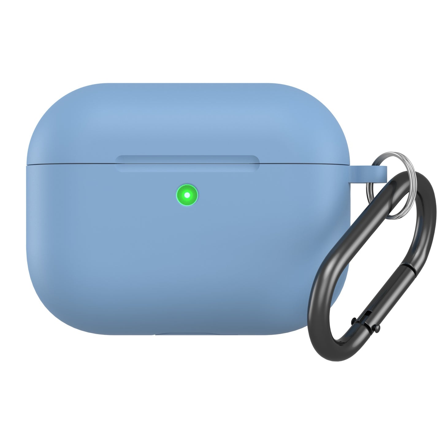Das arktis AirPods Pro 3 Silikon Case in Hellblau besitzt eine stoßfeste Hülle für extra Schutz, einen grünen Indikator, einen schwarzen Karabiner und unterstützt kabelloses Laden.