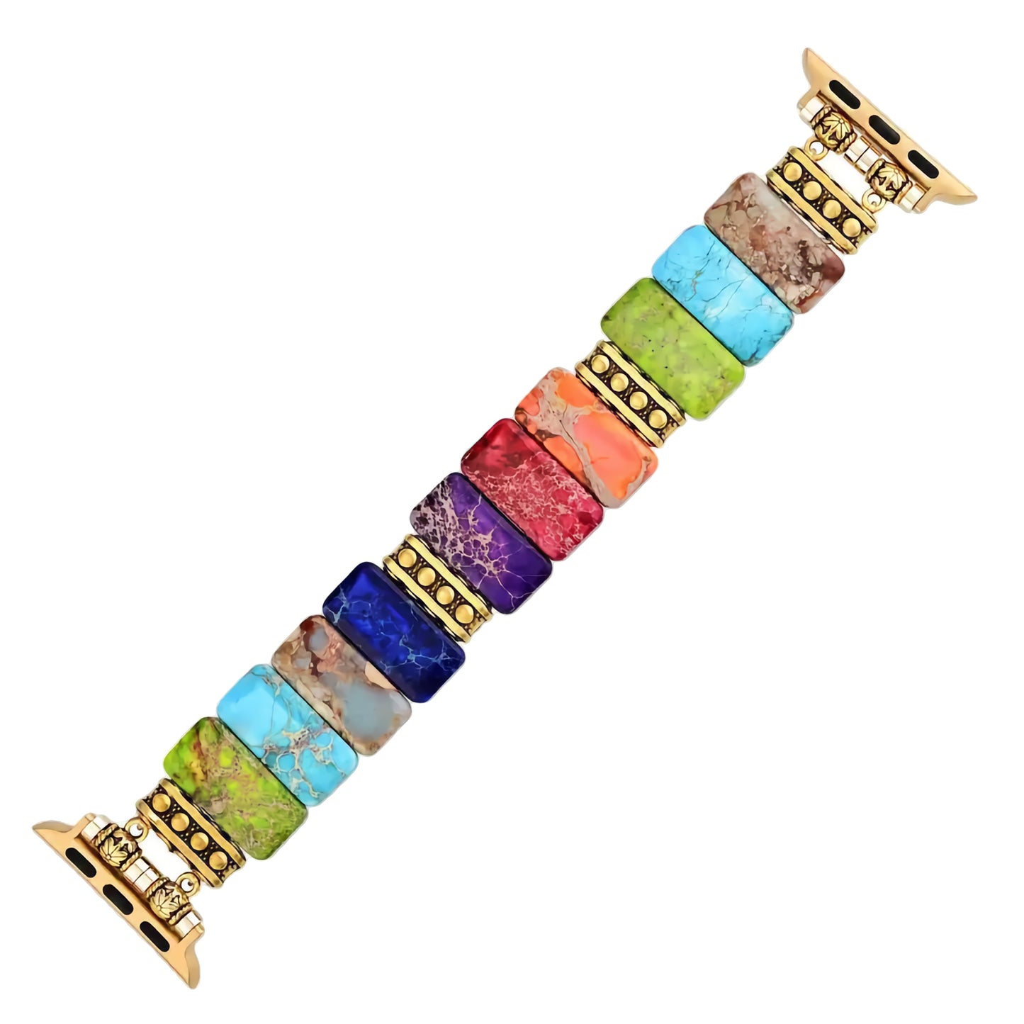Das Arktisband „Stone Loop“ für die Apple Watch ist ein stylisches, farbenfrohes Perlenarmband mit goldenen Verbindungsstücken und Segmenten mit Naturstein-Muster – kompatibel mit der Apple Watch für einen einzigartigen Look.