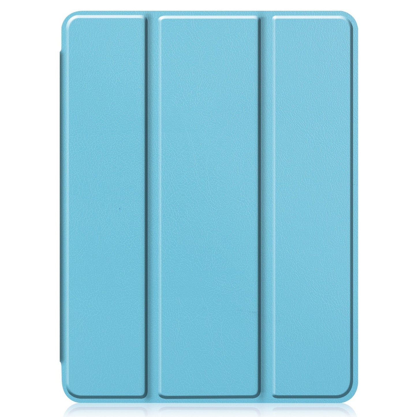 Das arktis iPad Pro 13" (2024/2025) PREMIUM SmartCase in Hellblau bietet ein strukturiertes, dreifach gefaltetes Design, robusten Schutz und eine integrierte Apple Pencil Halterung - alles geschlossen und von vorne betrachtet.