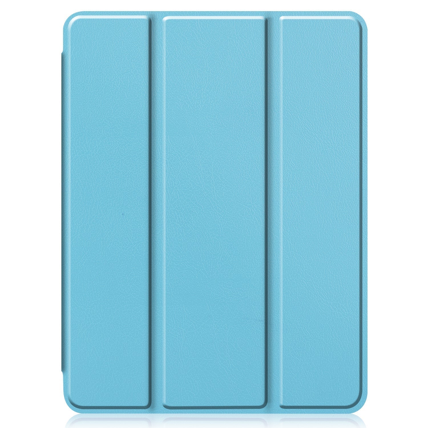 Das arktis iPad Pro 13" (2024/2025) PREMIUM SmartCase in Hellblau bietet ein strukturiertes, dreifach gefaltetes Design, robusten Schutz und eine integrierte Apple Pencil Halterung - alles geschlossen und von vorne betrachtet.