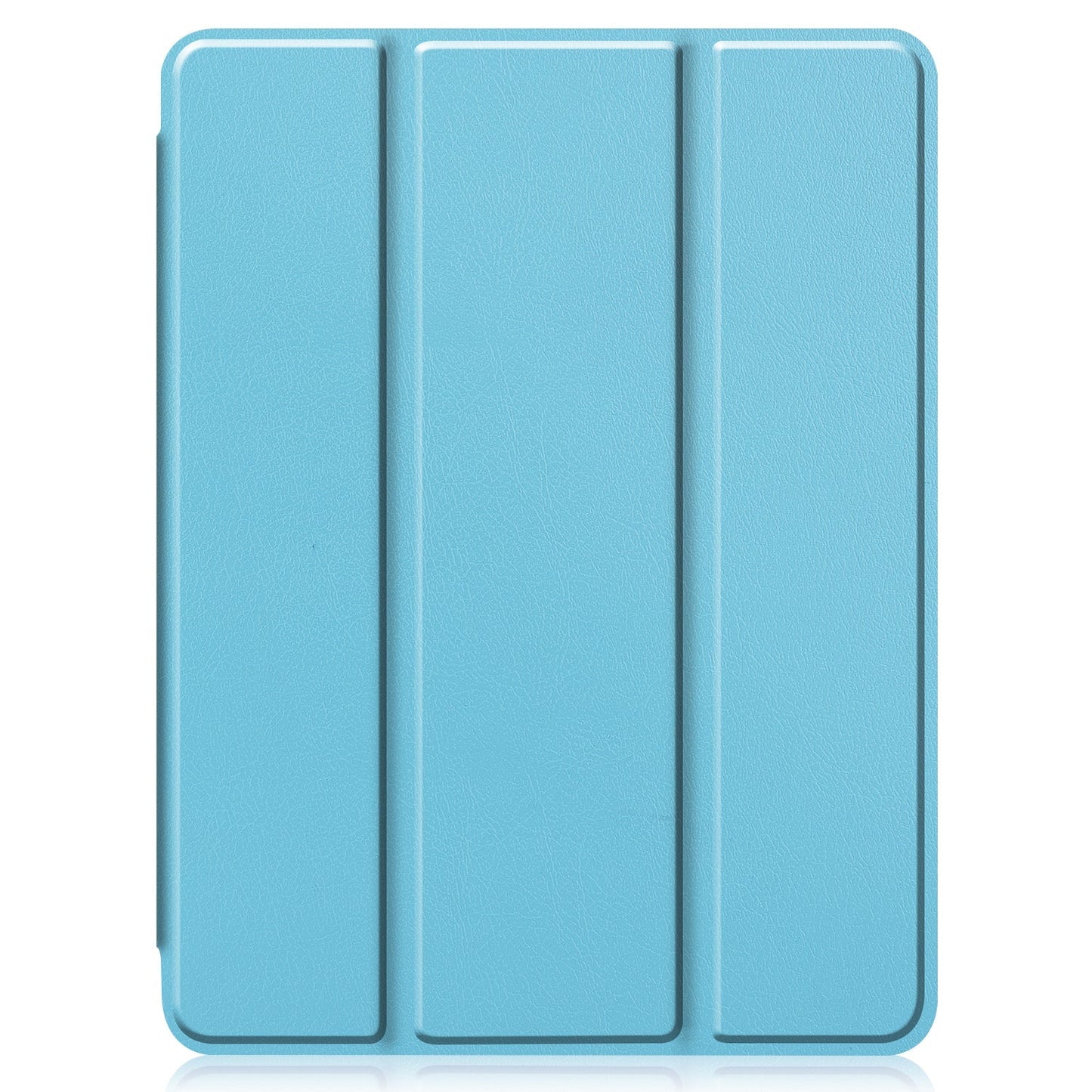 Das arktis iPad Air 13" (2024/2025) PREMIUM SmartCase von arktis ist in Hellblau, geschlossen und aufrecht auf weißem Hintergrund abgebildet. Seine Hülle hat eine glatte, lederähnliche Textur, drei gerade vertikale Abschnitte und bietet Rundumschutz.
