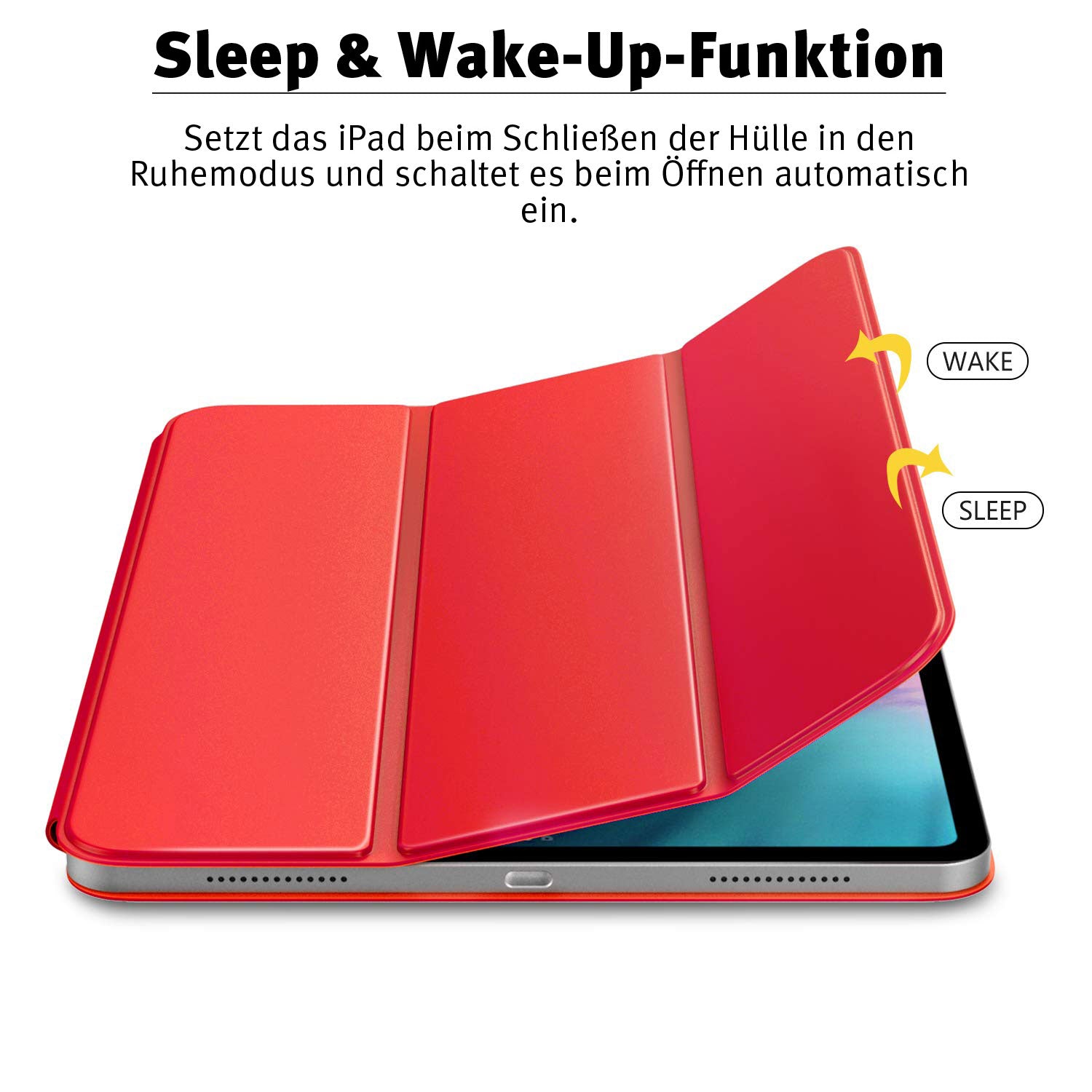 Arktis iPad Pro 11" (2024/2025) magnetisches Smart Case - ultradünne Schutzhülle in Rot mit automatischer Sleep-/Wake-Funktion beim Öffnen und Schließen.