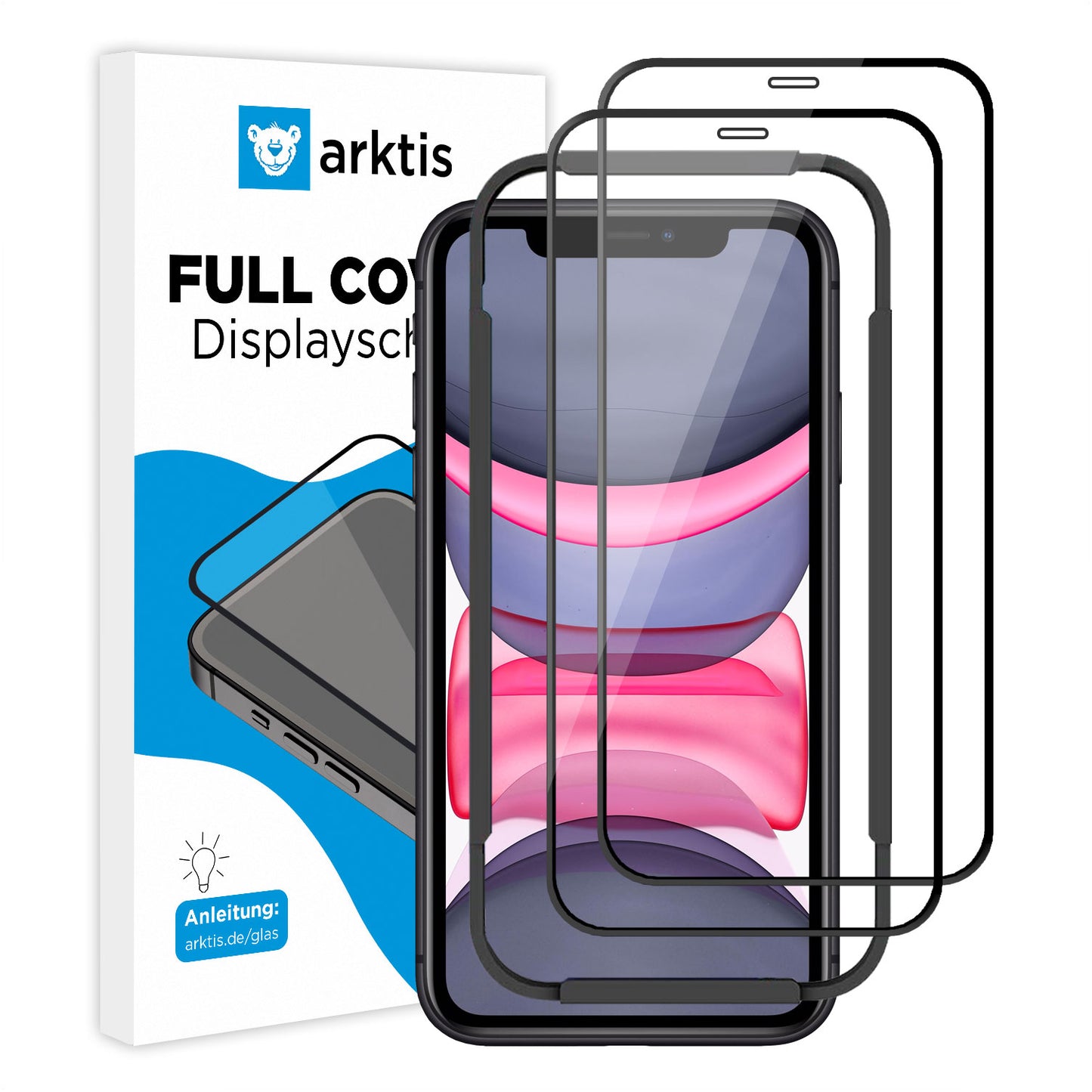 ArktisPRO iPhone 11 FULL COVER Displayschutz GLAS - hüllenfreundlich - 2er Set