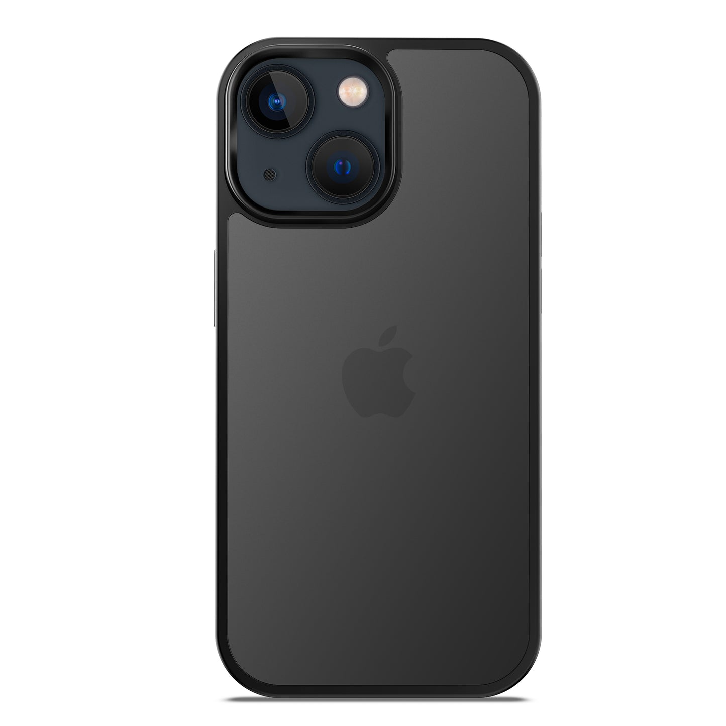 Das MR PROTECT iPhone 15 Case Matt von MR PROTECT ist eine schwarze, stoßdämpfende TPU-Silikonhülle mit minimalistischem Matt-Look, abgebildet auf einem iPhone 15 mit zwei Rückkameras und einem zentrierten Apple-Logo vor weißem Hintergrund.