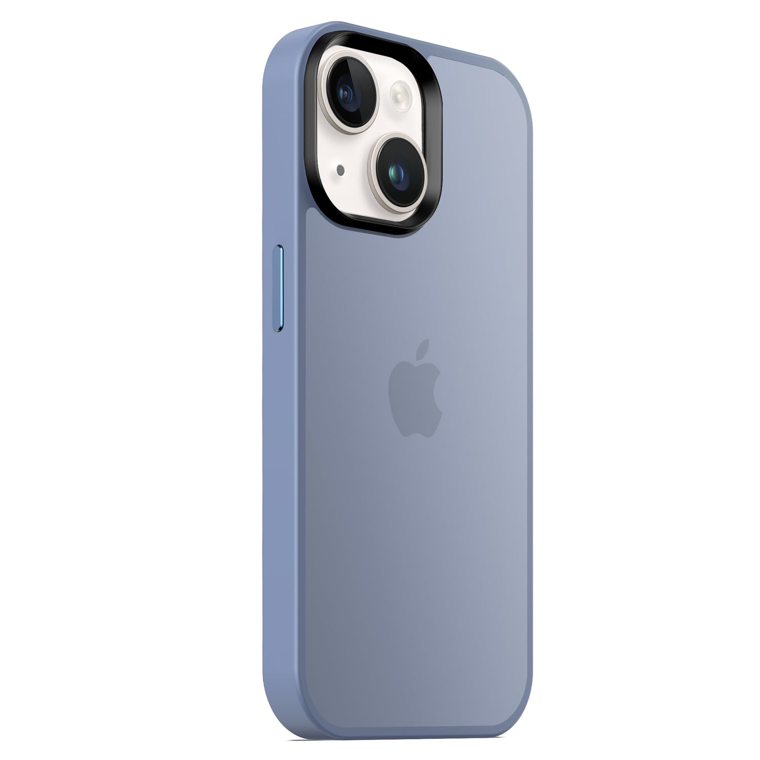 Ein hellblaues iPhone mit Doppelkamera wird im MR PROTECT iPhone 14 Case Matt von MR PROTECT gezeigt, das mit minimalistischem Matt-Look und stoßdämpfendem TPU-Silikon für zusätzlichen Schutz überzeugt.