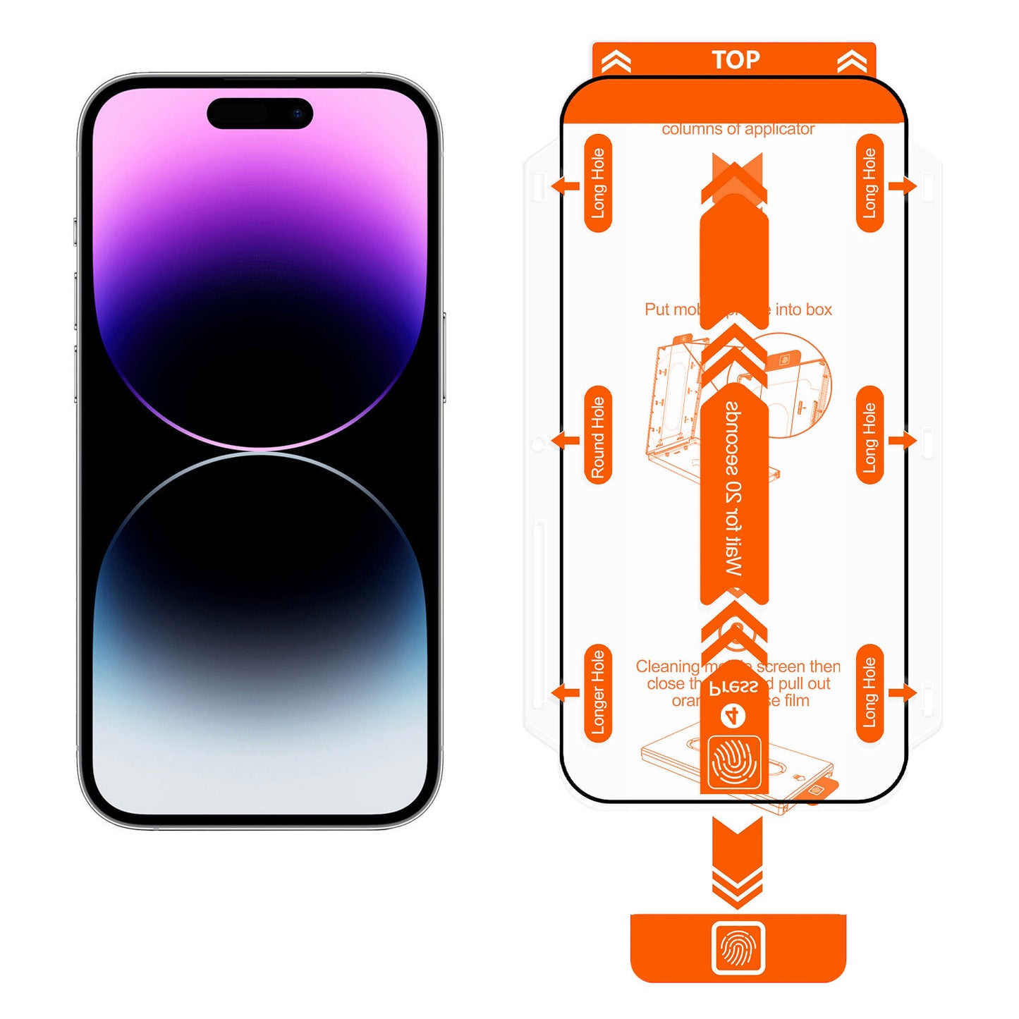 Smartphone neben einem Arktis 2er Set iPhone REVOLUTION Glas-Displayschutz mit oleophober Beschichtung und einem deutlich beschrifteten EZ.INSTALL Box-Installationshandbuch für den Displayschutz.