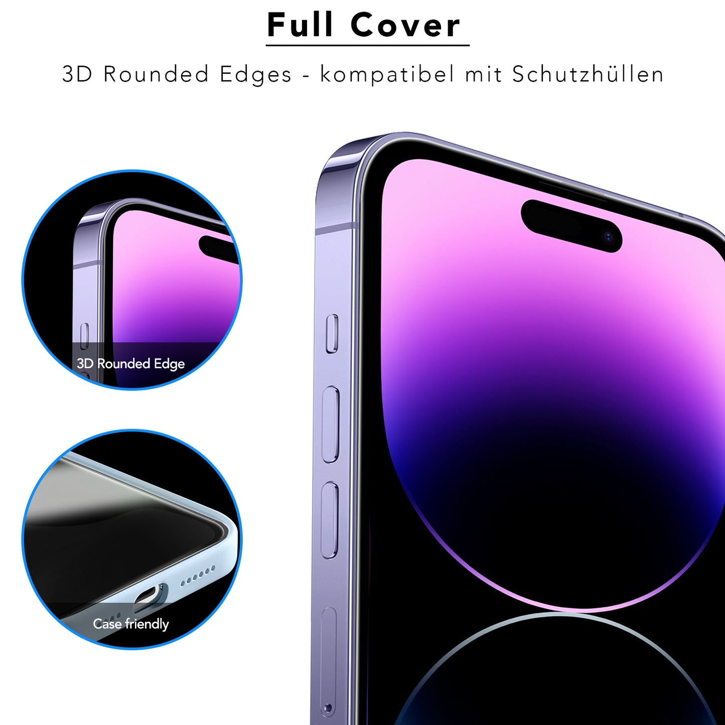 Das Arktis arktis 2er Set iPhone REVOLUTION Glas-Displayschutz bietet einen hüllenfreundlichen, oleophoben Displayschutz mit 3D-abgerundeten Kanten für moderne Smartphones, der eine einwandfreie Berührung und einen stilvollen Displayschutz mit violettem Farbverlauf gewährleistet.