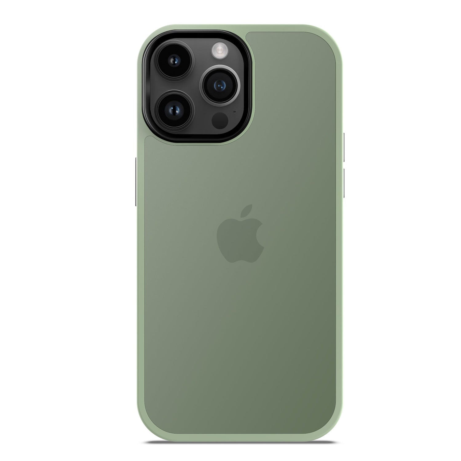 Das grüne iPhone 15 Pro verfügt über ein MR PROTECT iPhone 15 Pro Case Matt von MR PROTECT, in minimalistischer Mattoptik mit drei Kameralinsen, Apple-Logo auf der Rückseite und stoßdämpfendem TPU-Silikon zum Schutz.