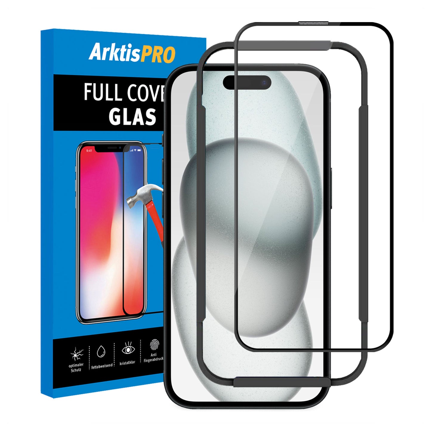 ArktisPRO iPhone 15 Plus FULL COVER Displayschutz GLAS - hüllenfreundlich