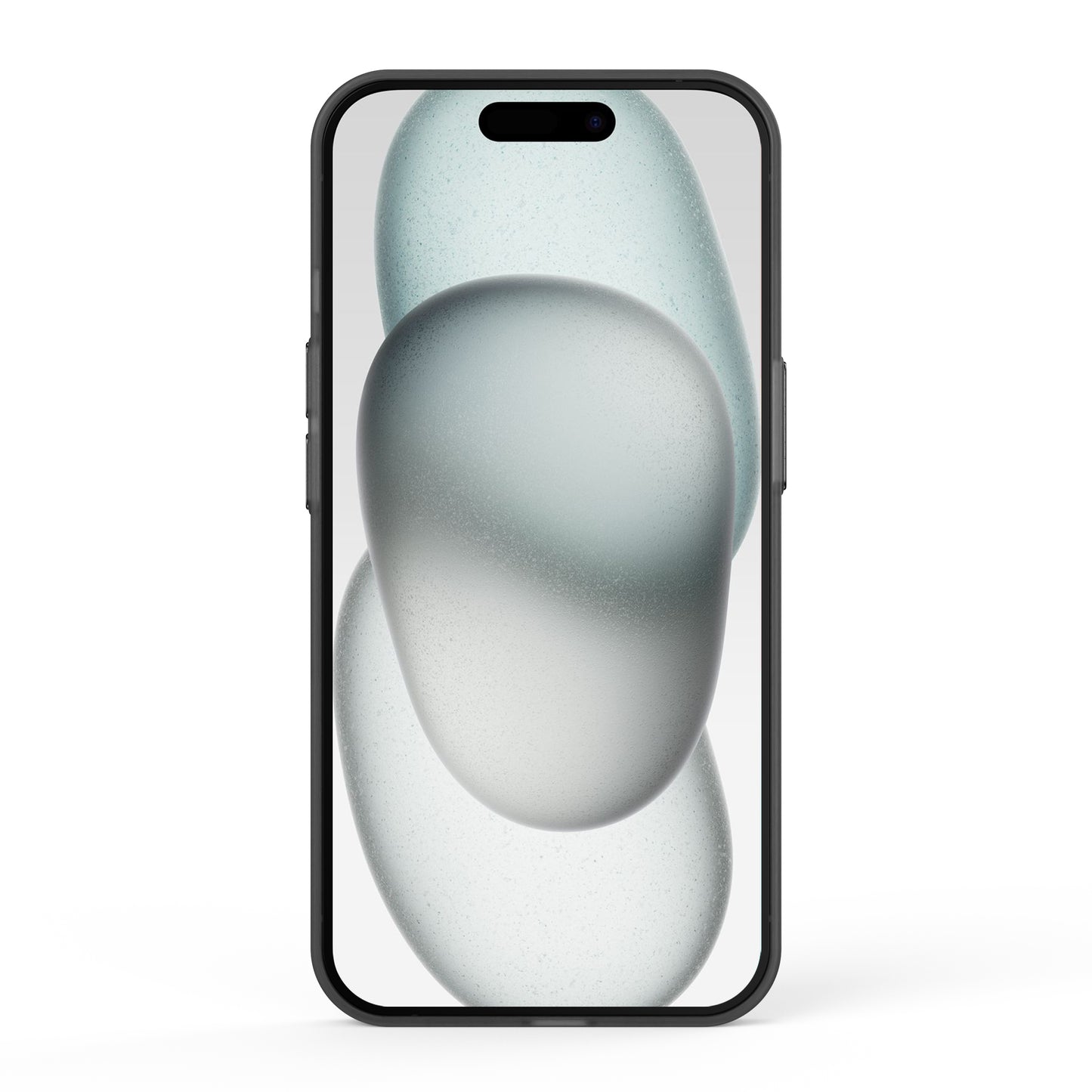 Präsentieren Sie Ihr iPhone 15 Plus mit der MR PROTECT iPhone 15 Plus FROZEN-Hülle: eine schlanke Polycarbonat-Abdeckung mit mattierter, durchscheinender Eleganz und einem minimalistischen, abstrakten, grauen, ovalen Hintergrundbild – perfekt für stilvollen Schutz.
