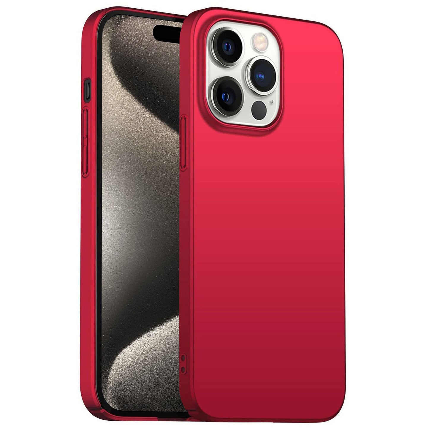 Abgebildet ist ein iPhone 15 Pro in einer ArktisPRO iPhone 15 Pro Hülle UltraSlim Hardcase von ArktisPRO. Die schlanke Hülle schützt Rückseite und Seiten, verfügt über präzise Aussparungen für die Dreifachkamera und Tasten und lässt einen Teil des Bildschirms sichtbar.