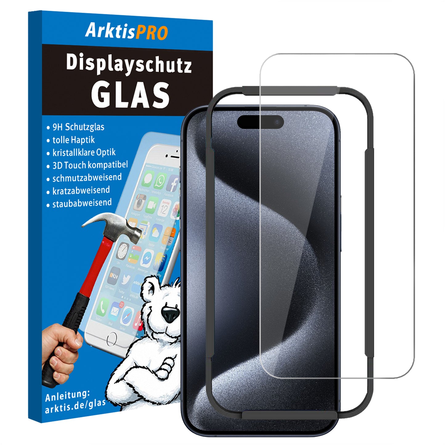 ArktisPRO iPhone 15 Pro Displayschutz GLAS