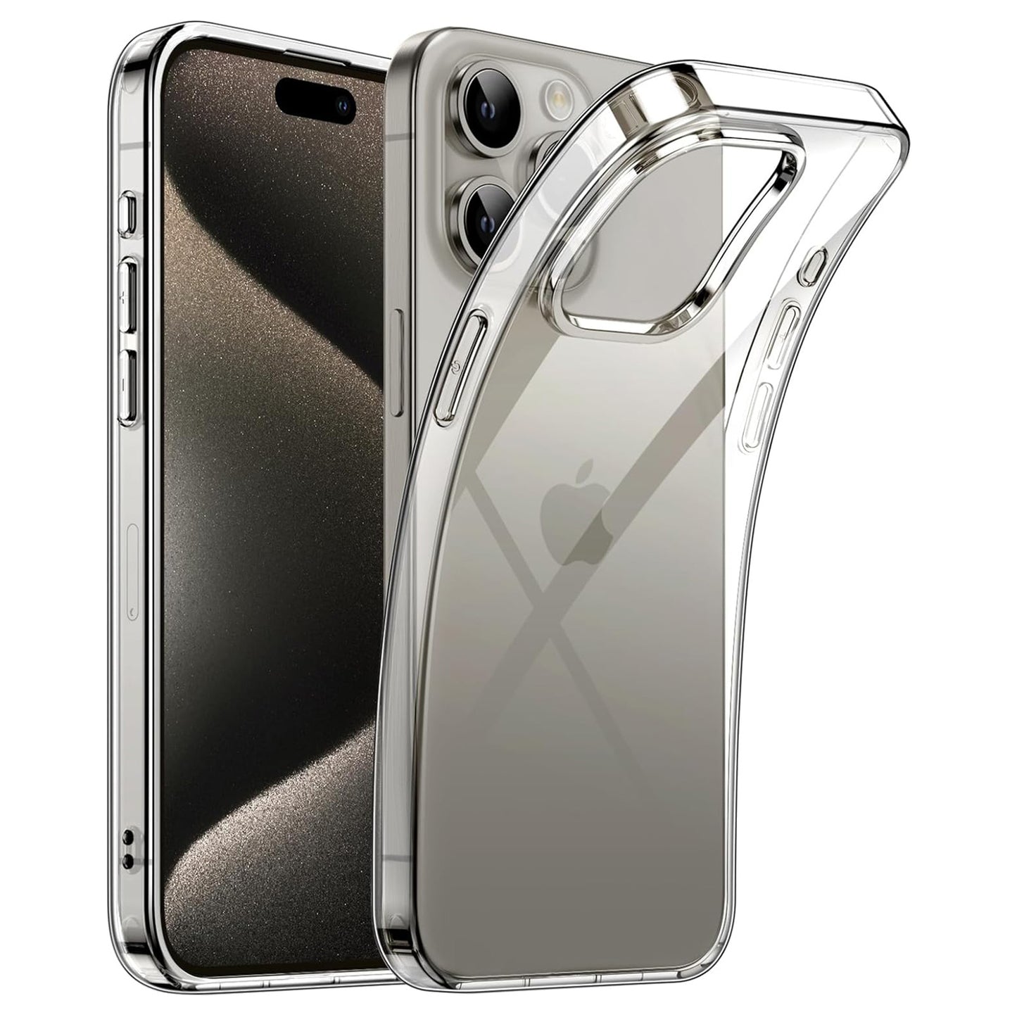 Das arktis Invisible Air Case von arktis ist eine transparente, flexible und stoßdämpfende iPhone-Hülle, die neben einem modernen Smartphone mit Dreifachkamera präsentiert wird – gebogen, um die Passform zu verdeutlichen. Ideal für alle, die erstklassigen Schutz ohne viel Platz wünschen.