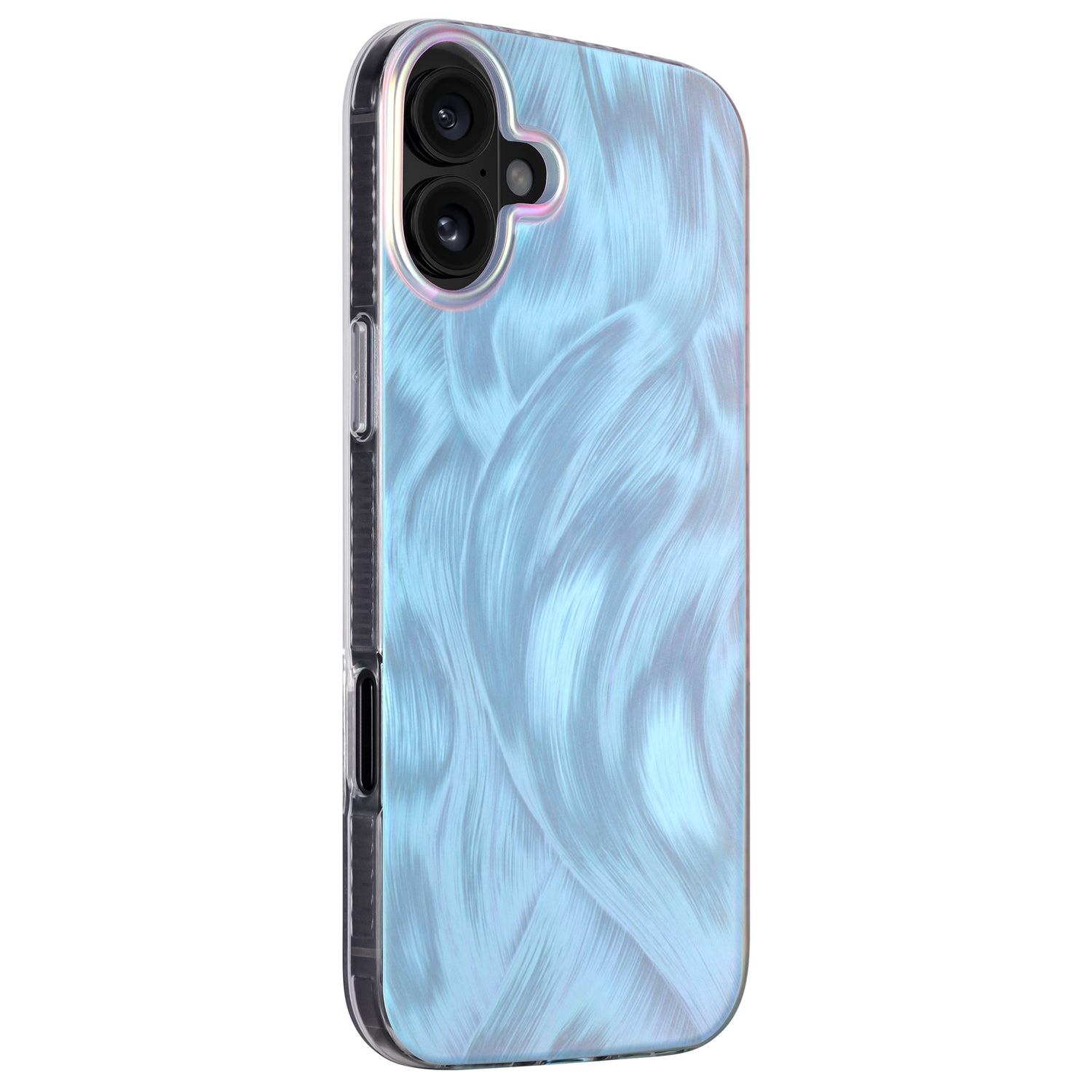 Schützen Sie Ihr Telefon mit der arktis iPhone 16 Hülle „Pearl“ – einer glänzend blauen TPU-Silikonhülle von arktis mit einem wellenförmigen, marmorartigen Design im Perlmutt-Stil.