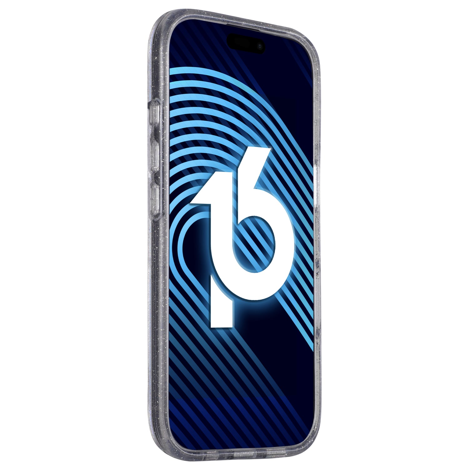 Das arktis iPhone 17 Pro Max Glitter Case präsentiert den blauen abstrakten Hintergrund Ihres Telefons mit der Zahl 16 und geometrischen Linien – stilvoller Schutz für Ihr iPhone von arktis.