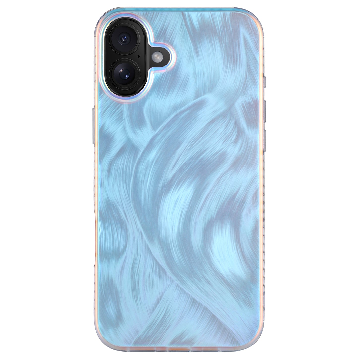 Die arktis iPhone 16 Hülle „Pearl“ von arktis besticht durch ein glänzendes, wirbelndes hellblau-weißes Marmormuster im Perlmutt-Stil, gefertigt aus TPU-Silikon.