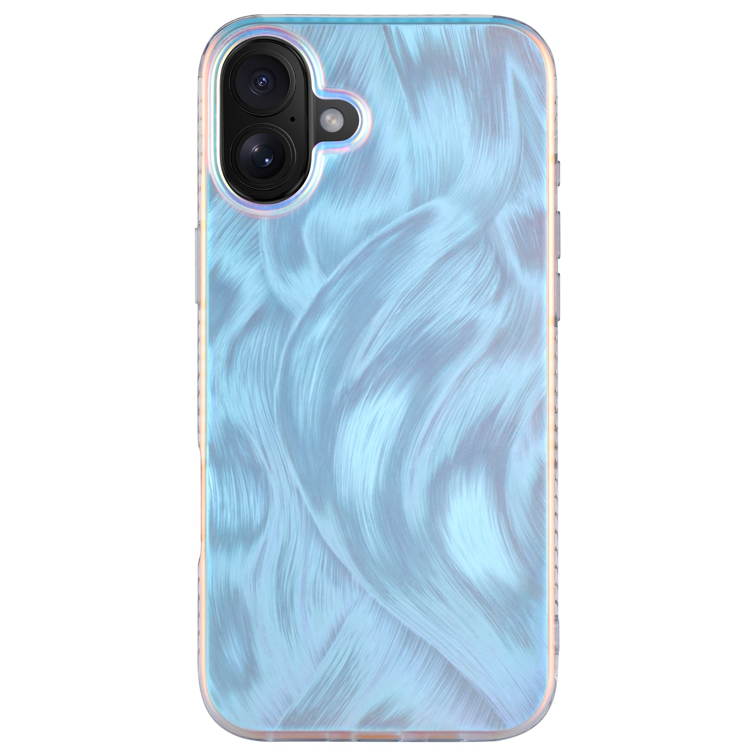 Die arktis iPhone 16 Hülle „Pearl“ von arktis besticht durch ein glänzendes, wirbelndes hellblau-weißes Marmormuster im Perlmutt-Stil, gefertigt aus TPU-Silikon.