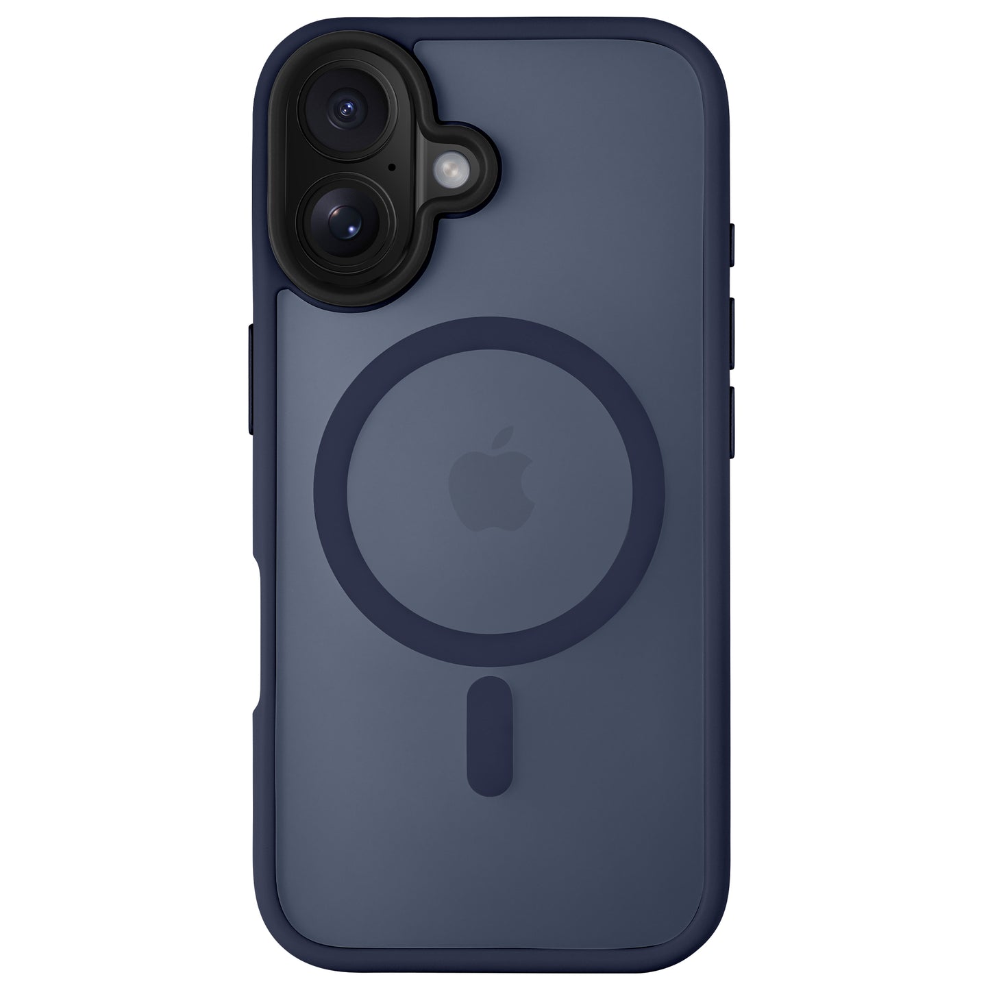 Das Arktis arktis iPhone 16 Plus Solid Case ist eine dunkelblaue MagSafe-fähige Hülle mit Apple-Logo, stoßdämpfendem TPU-Silikon, minimalistischem Matt-Look und einer präzisen Kameraaussparung oben links.