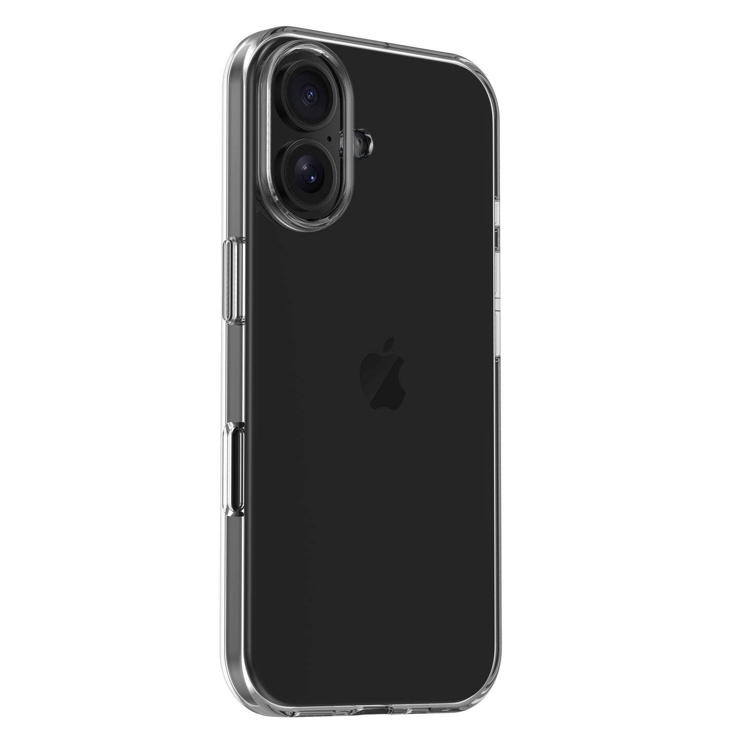 Das arktis iPhone 17 Invisible Case bietet eleganten, stoßfesten Schutz für Ihr schwarzes iPhone, wobei das Apple-Logo und die beiden rückseitigen Kameras sichtbar bleiben.
