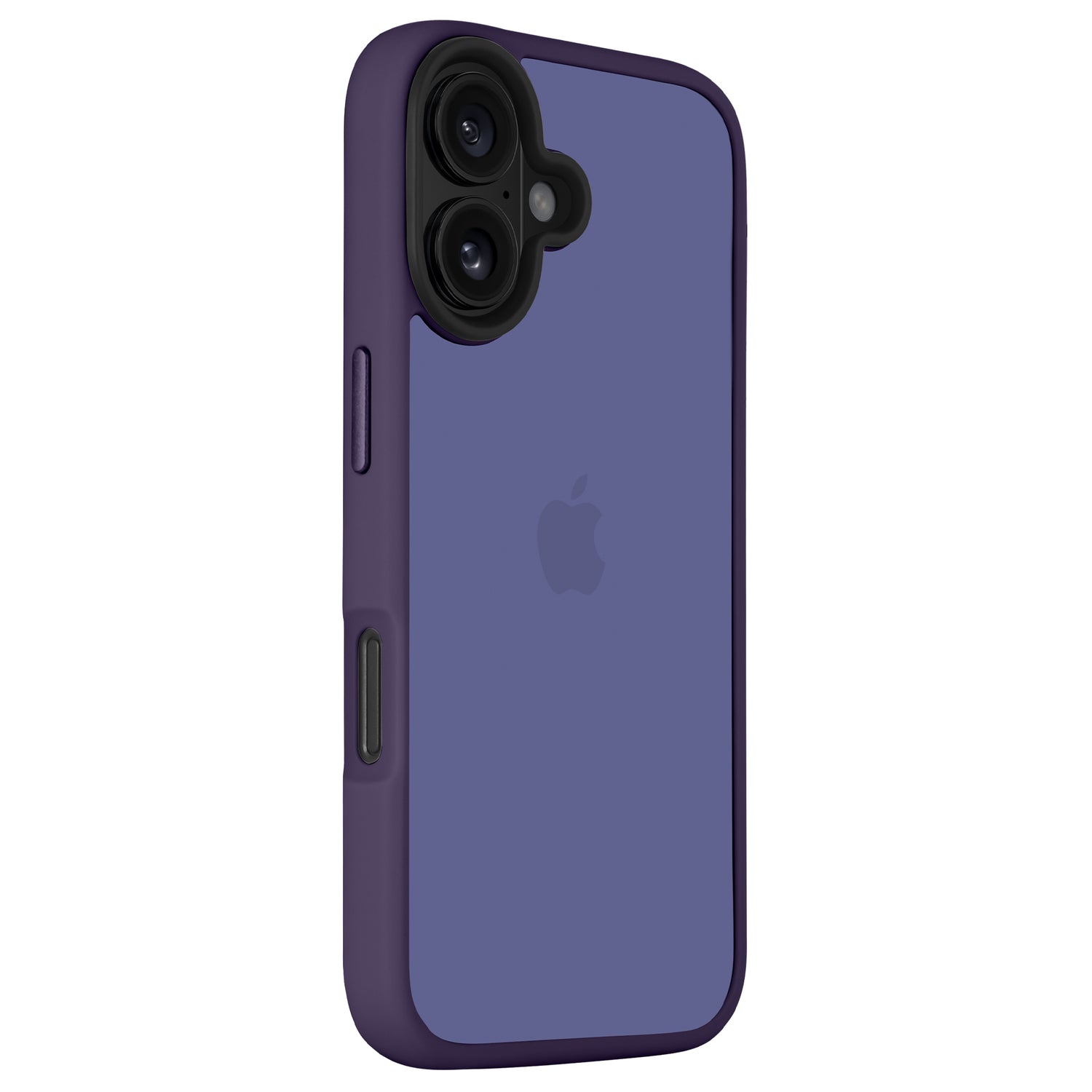 Das Arktis iPhone 16 Solid Case von Arktis ist eine violette TPU-Silikonhülle mit transparenter Rückseite und Apple-Logo, das von hinten schräg abgebildet ist. Es ist minimalistisch, matt und stoßabsorbierend und schützt Ihr Gerät mit Stil.