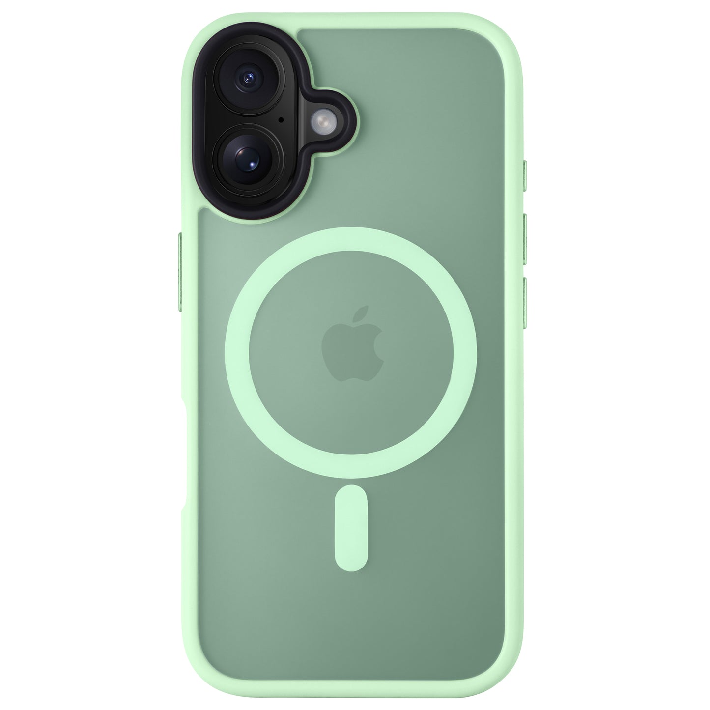 Das Arktis iPhone 16 Plus Solid Case von Arktis ist eine grüne Hülle aus stoßabsorbierendem TPU-Silikon im minimalistischen Matt-Look mit MagSafe-Kompatibilität, rundem MagSafe-Logo und Apple-Logo auf der Rückseite.