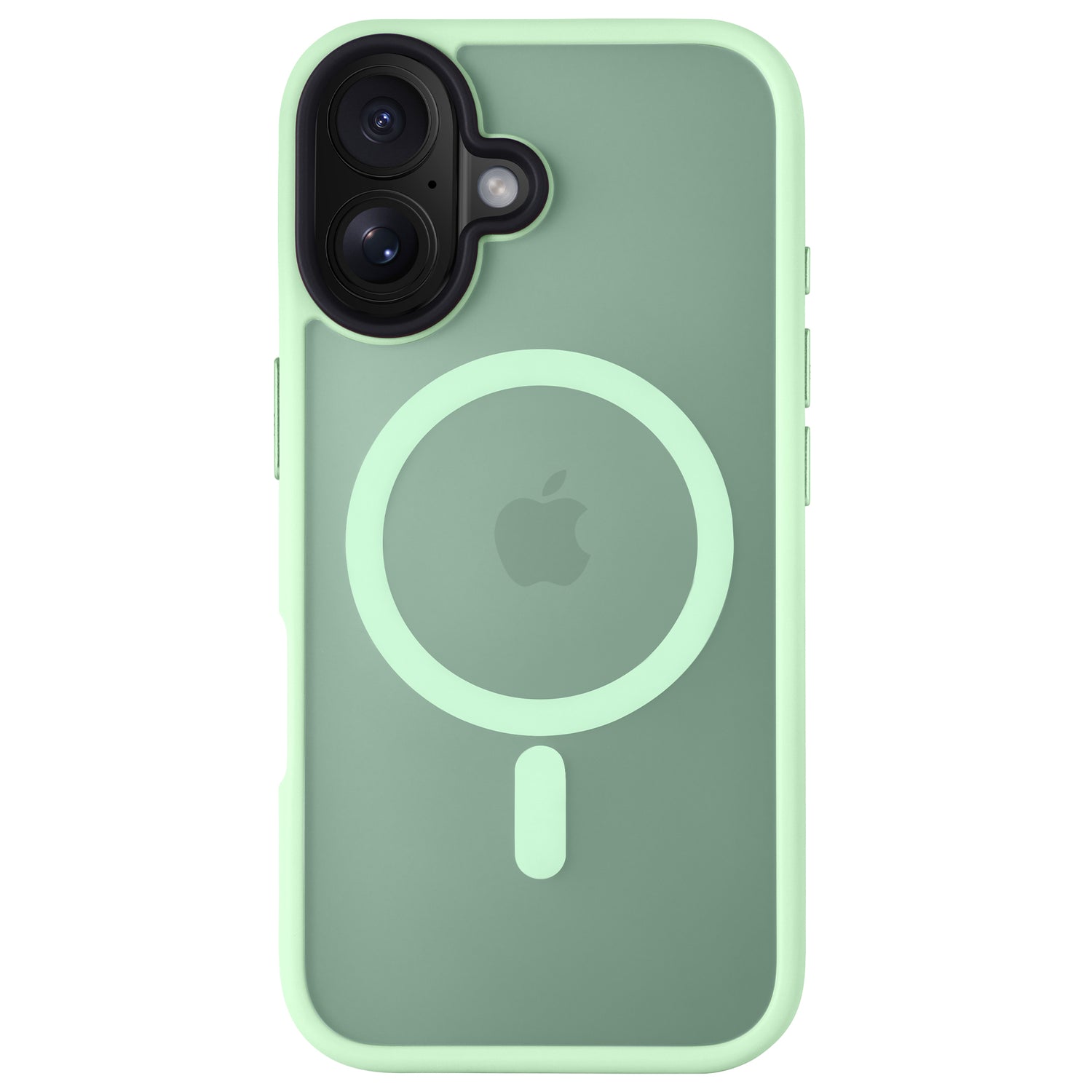 Das Arktis iPhone 16 Plus Solid Case von Arktis ist eine grüne Hülle aus stoßabsorbierendem TPU-Silikon im minimalistischen Matt-Look mit MagSafe-Kompatibilität, rundem MagSafe-Logo und Apple-Logo auf der Rückseite.
