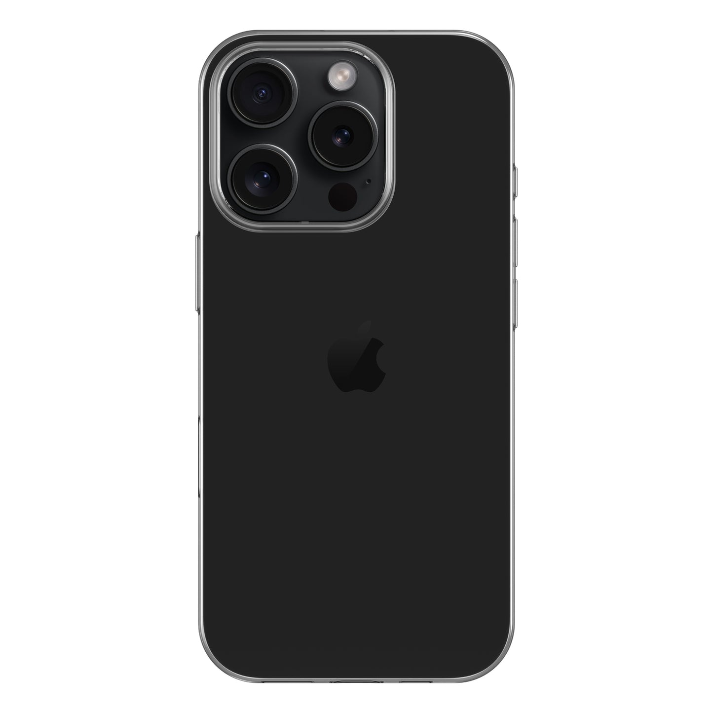 Die arktis iPhone 17 Pro Max ZERO Hülle ist eine ultradünne, stoßabsorbierende schwarze Hülle von arktis und schützt das Smartphone mit drei Rückkameras und Apple-Logo, gezeigt von hinten vor weißem Hintergrund.