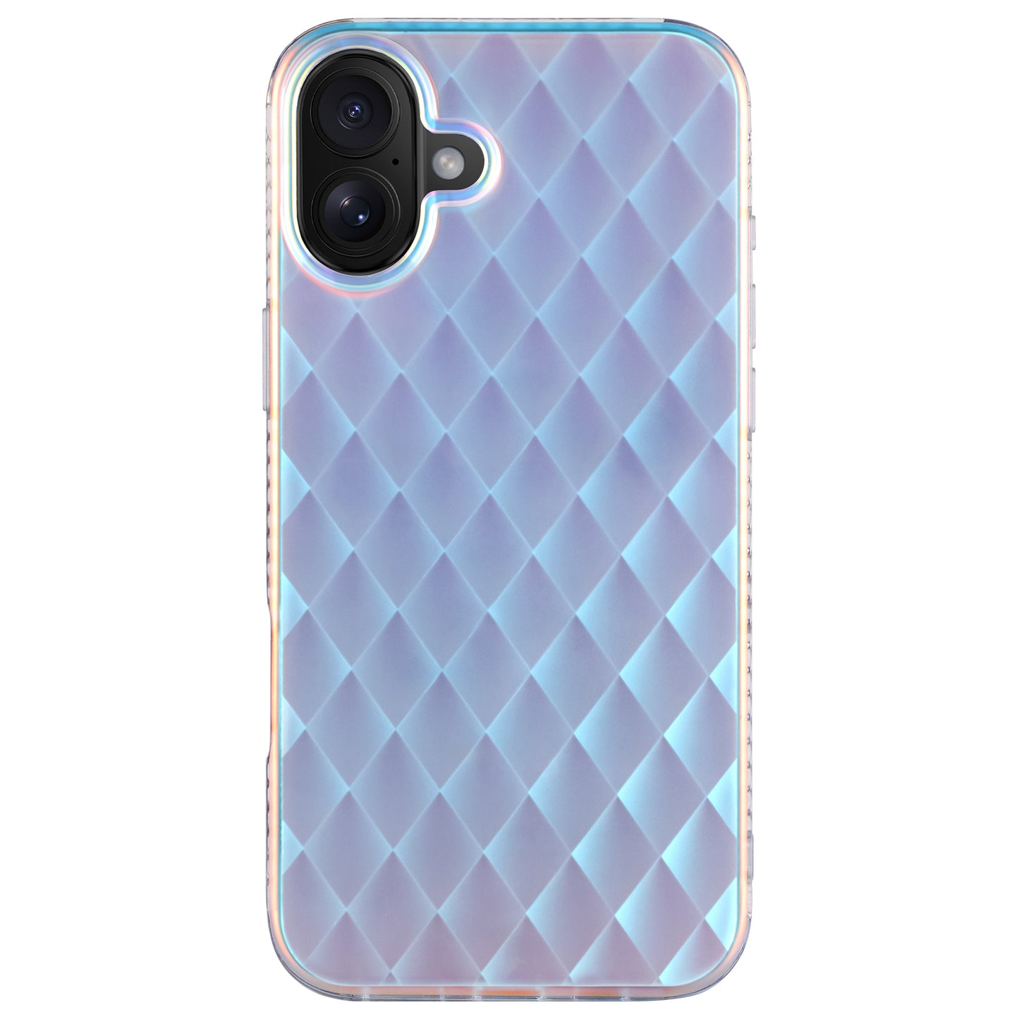 Die arktis iPhone 16 Hülle „Pearl“ verfügt über ein schillerndes, rautenförmig gestepptes Design und ist aus strapazierfähigem TPU-Silikon gefertigt, kompatibel mit Modellen mit Dual-Kamera.