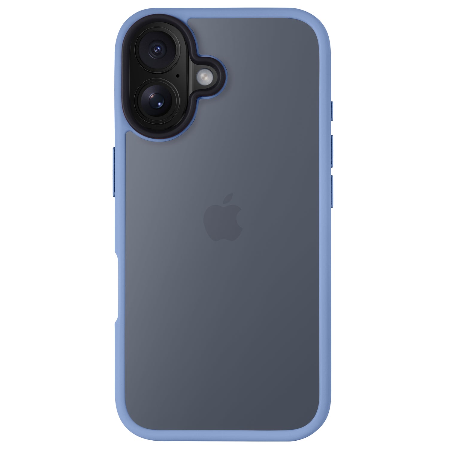 Das Arktis iPhone 16 Solid Case verfügt über blaue Akzente, Aussparungen für die doppelte Rückkamera, das Apple-Logo und bietet stoßdämpfenden TPU-Silikon-Schutz in minimalistischem Matt-Look.