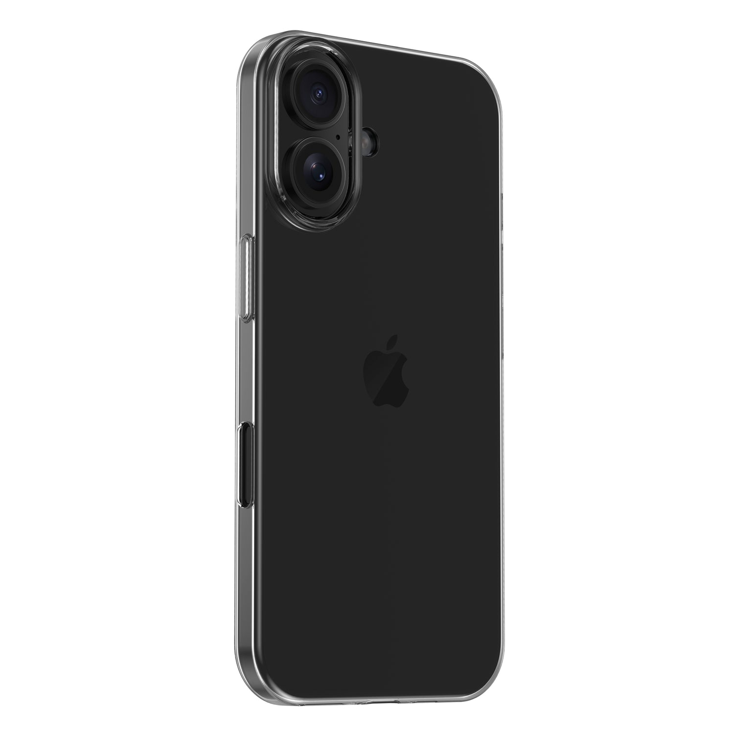 Das arktis iPhone 16 Air Case ultradünn ist eine transparente, ultradünne Hülle für Ihr schwarzes iPhone mit zwei vertikal ausgerichteten Rückkameras und dem zentrierten Apple-Logo, wobei die abgerundeten Kanten und das schlanke Design erhalten bleiben.