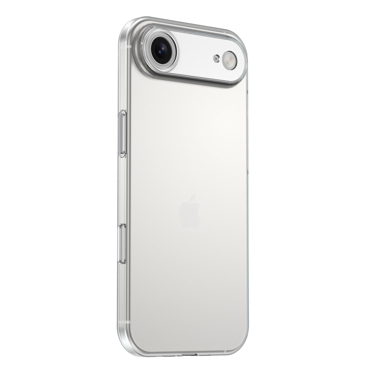 Das arktis iPhone Air Invisible Case von arktis ist ein transparentes, stoßfestes TPU-Silikon-Case für silberne iPhones, das Kamera und Apple-Logo stilvoll hervorhebt.