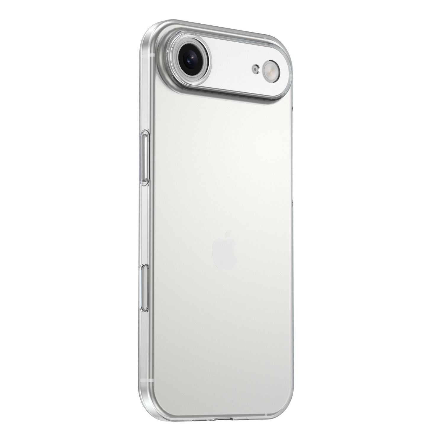 Das arktis iPhone Air Invisible Case von arktis ist ein transparentes, stoßfestes TPU-Silikon-Case für silberne iPhones, das Kamera und Apple-Logo stilvoll hervorhebt.