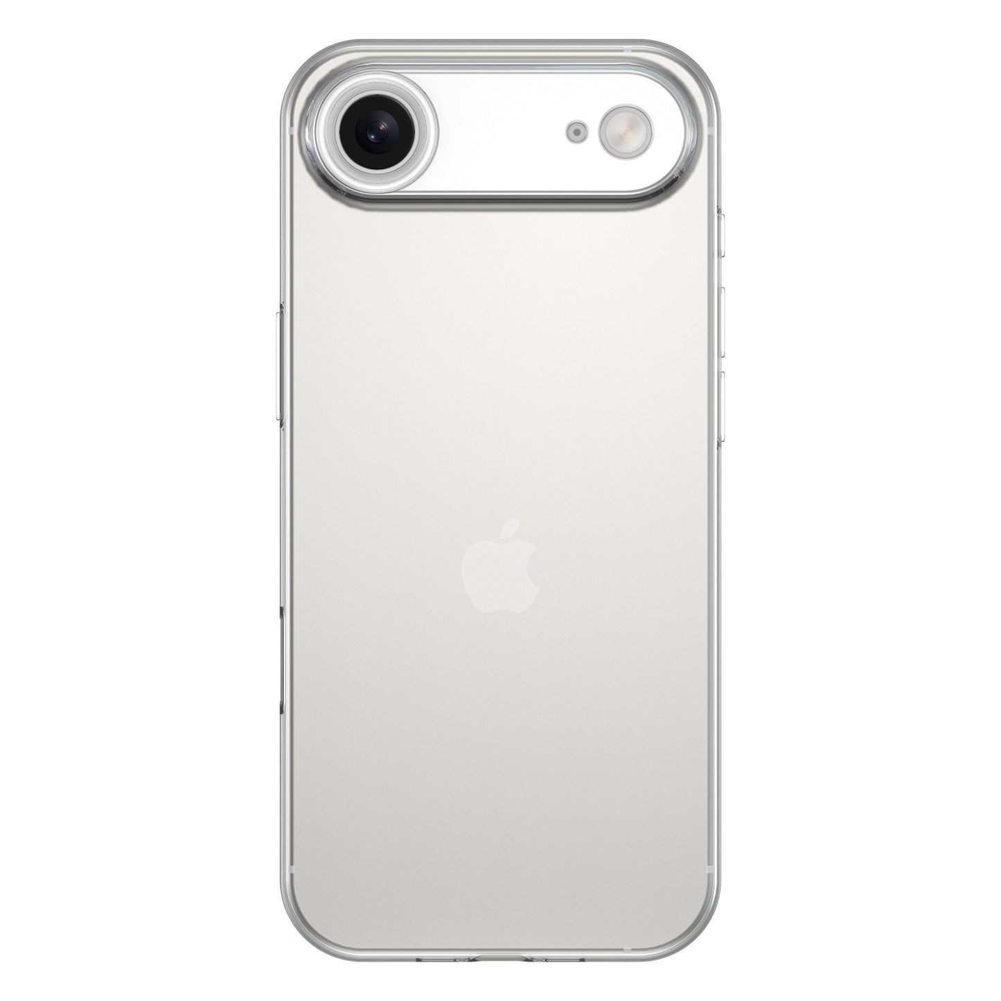 Das arktis iPhone 17 Air Invisible Air Case ist eine transparente, stoßfeste TPU-Silikonhülle, die die Rückkamera, den Blitz und das Apple-Logo auf Ihrem silbernen iPhone sichtbar macht.