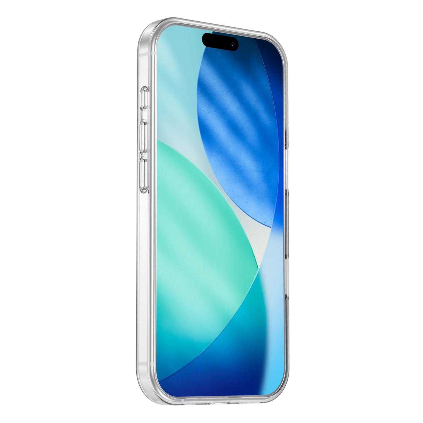 Das arktis iPhone 17 Pro Invisible Air Case ist eine transparente TPU-Silikonhülle, die Ihr Gerät stilvoll schützt und gleichzeitig sein Design und ein blaugrünes abstraktes Hintergrundbild zur Geltung bringt.