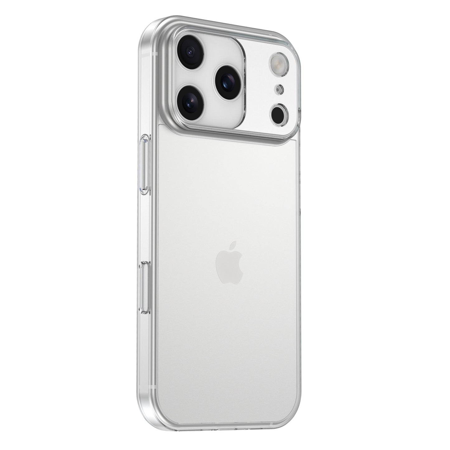 Das arktis iPhone 17 Pro Invisible Air Case ist eine transparente TPU-Silikonhülle, die die drei rückwärtigen Kameras des silbernen iPhones und das Apple-Logo sichtbar macht und gleichzeitig stoßfesten Schutz bietet, ohne den Stil des Telefons zu verdecken.