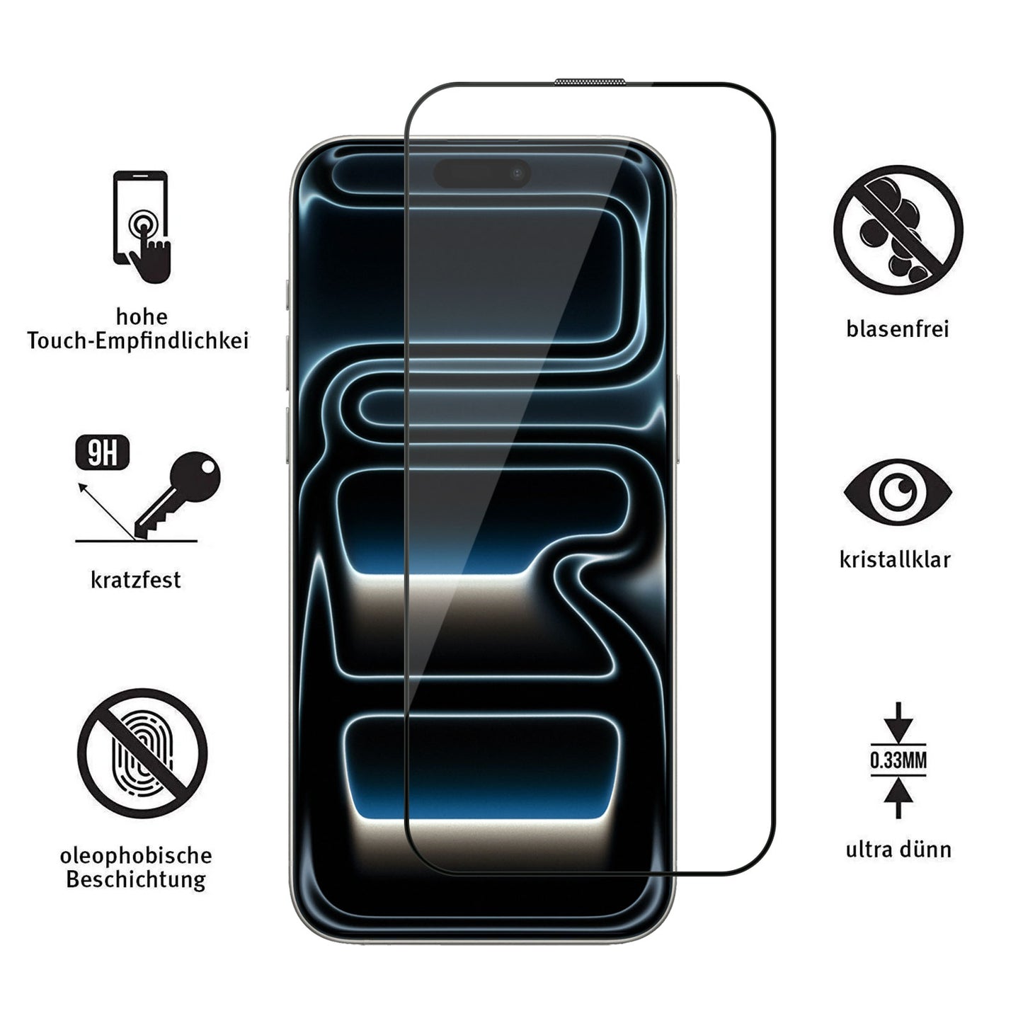 Die arktis iPhone 17 Pro Displayschutzfolie liegt perfekt auf dem Smartphone und überzeugt mit ihren staubfreien, blasenfreien Premium-Eigenschaften, die als hochwertige Schutzfolie auf Deutsch präsentiert werden.
