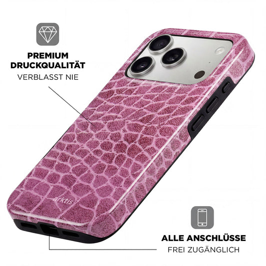 Die arktis iPhone 17 Pro Hülle - Pink Lizard von arktis besteht aus stoßabsorbierendem TPU-Silikon, bietet hochwertigen Druck, ist MagSafe-kompatibel und besitzt präzise Aussparungen für alle Anschlüsse.